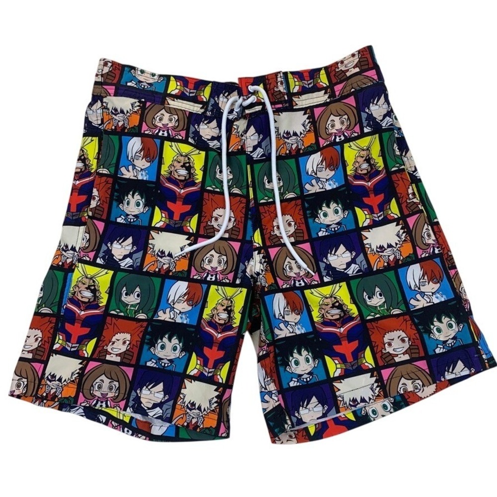 My Hero‎ Academia Men Swim Trunks Chibi Character Print Mesh Liner Multicolor M